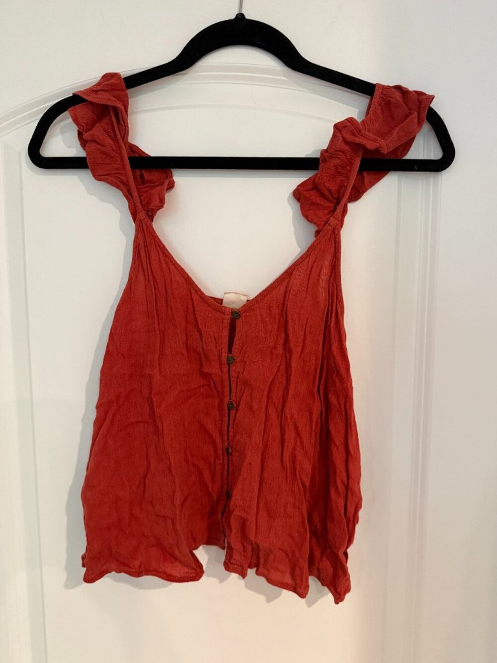 Universal Thread Coral-Orange Ruffle Flutter-Strap Top | Size M